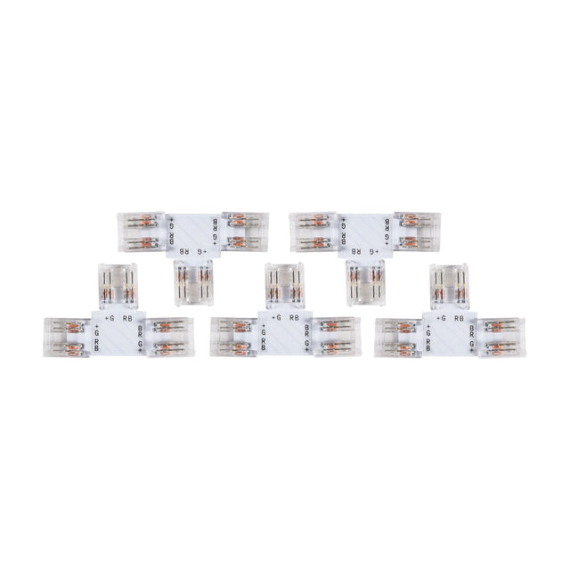 LYYT RGB COB LED strip T-connectors in 10mm size, pack of five transparent clip-in junctions with copper contacts, shown on a plain white background.