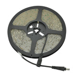 LYYT 12V Red LED Strip Light 5m reel by AVSL, IP65-rated with 60 LEDs per metre on a black plastic spool with DC connector lead, on a white background.