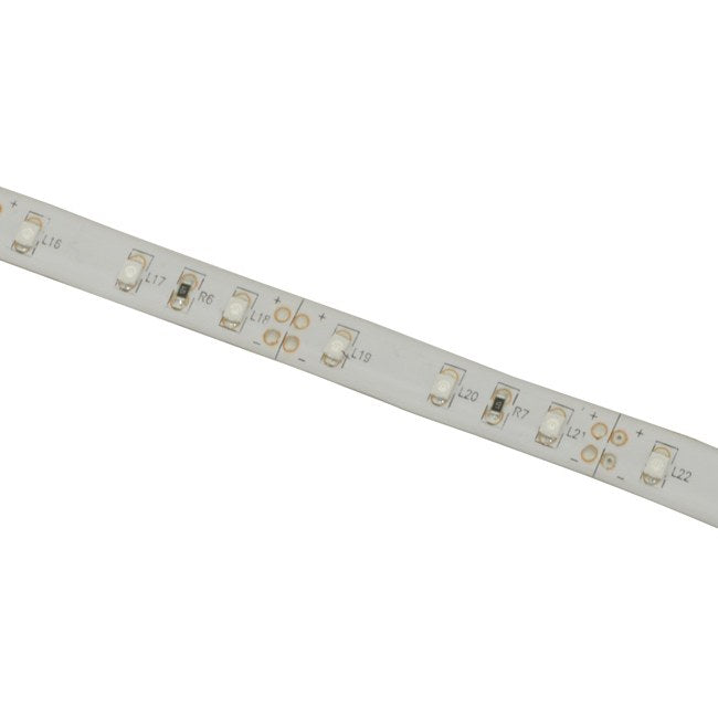 Close-up of the AVSL LYYT 12V LED Strip Light 5m in blue, showing flexible IP65 LED tape with evenly spaced SMDs and cut markings on a white background.