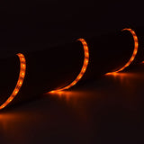 LYYT 12V amber LED strip light coiled around a surface, showing three loops of flexible IP65 tape glowing warm orange in a dark setting.