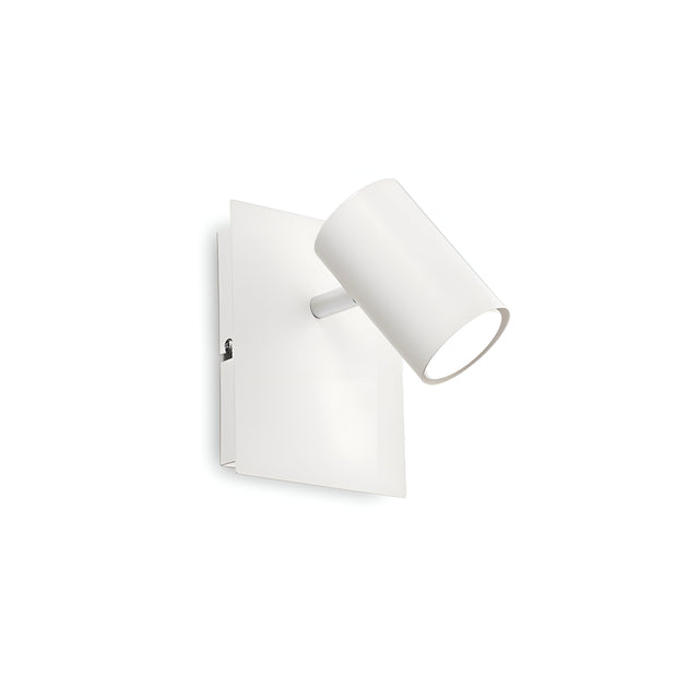 The Radiatrix Wall Light - White showcases a minimalist design with a sleek cylindrical adjustable head in a matte white finish. It is mounted on a rectangular base and features an adjustable diffuser for targeted illumination, enhancing the modern aesthetic against plain white surroundings.