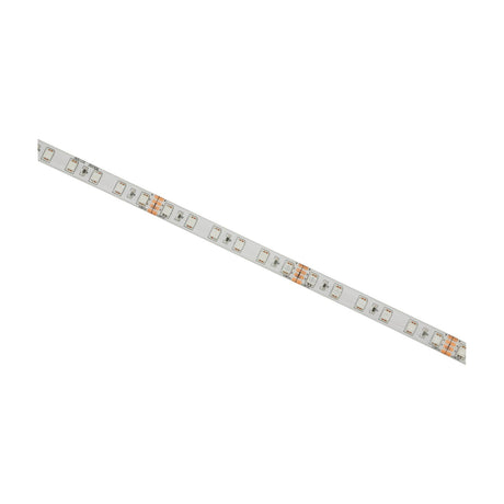 LYYT 24V RGB LED strip light shown as a diagonal length of white flexible tape with evenly spaced RGB5050 LEDs, IP65 coated, on a plain background.