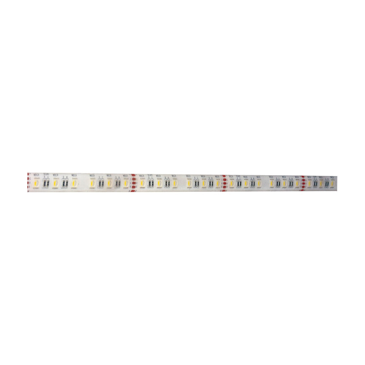 LYYT 24V RGBW LED strip light showing SMD5050 LEDs with red, green, blue, and white diodes along a flexible PCB with cut markers, on a white background.
