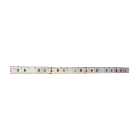 LYYT 24V RGBW LED strip light showing SMD5050 LEDs with red, green, blue, and white diodes along a flexible PCB with cut markers, on a white background.