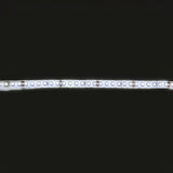 LYYT 24V LED strip light illuminated in cool white 6000K, showing densely spaced SMD LEDs along the IP65 epoxy-coated tape against a black background.