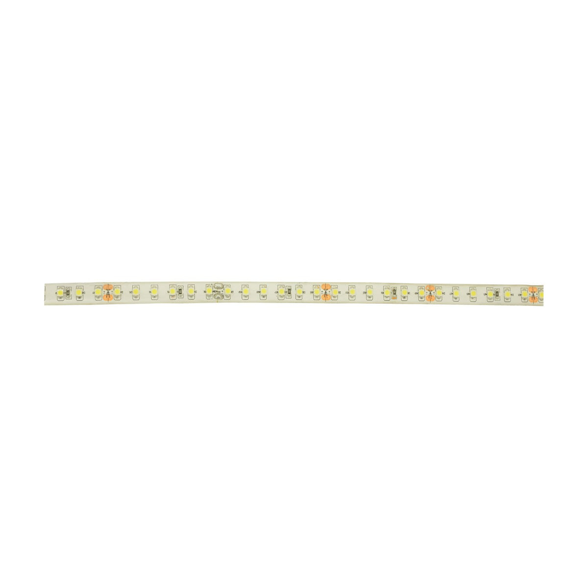 LYYT 24V high output LED strip light close-up showing dense SMD LEDs on white PCB with clear IP65 epoxy coating, on a plain white background.