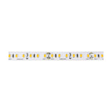 LYYT 24V high output LED strip light in warm white 3000K, showing SMD LEDs, cut marks, and copper solder pads along the white flexible tape.