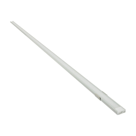 LYYT shallow section 1m surface-mount LED profile in aluminium with snap-fit white diffuser and end cap, shown diagonally on a plain white background.