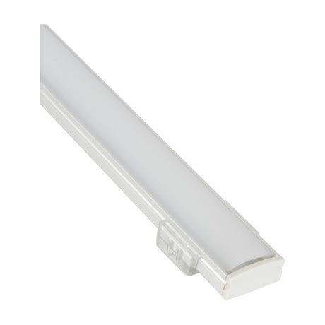 LYYT Short Crown 1m surface mount LED profile in silver aluminium with frosted diffuser and white end cap, shown at an angle on a plain background.