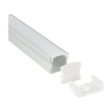LYYT Tall Crown 1m surface mount aluminium LED profile with crowned diffuser, white end cap and clear mounting clip on a white background.