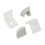 LYYT 90° arc LED corner profile end caps and mounting bracket in white plastic, shown on a plain background.