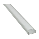 LYYT shallow section 2m aluminium LED profile by AVSL with frosted polycarbonate snap-fit diffuser, shown diagonally on a plain white background.