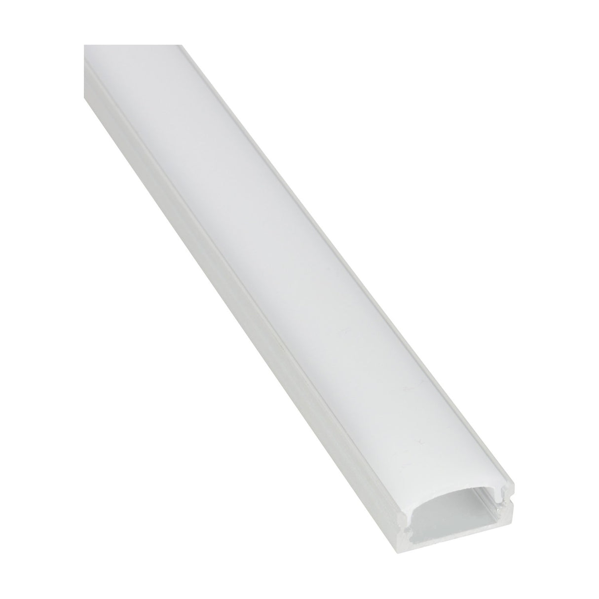 LYYT Short Crown 2m surface mount aluminium LED profile with frosted crowned diffuser, shown diagonally on a plain white background.