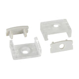 LYYT Short Crown surface mount LED profile accessories by AVSL, showing frosted end caps and clear mounting brackets with screw holes on a white background.
