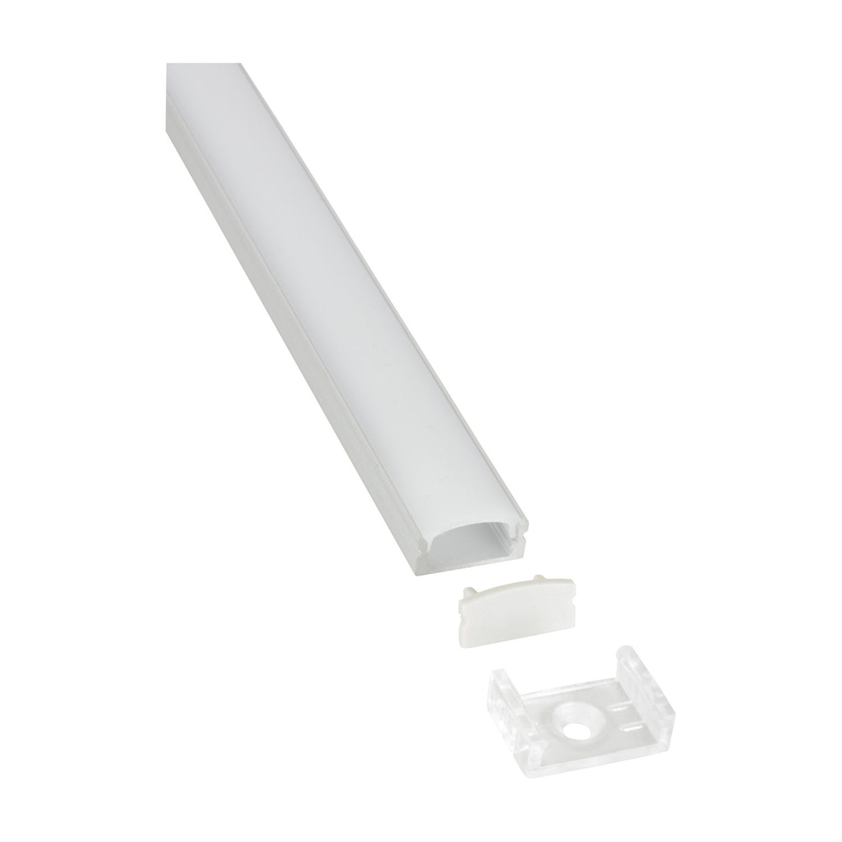 LYYT Short Crown 2m surface mount LED profile with frosted crowned diffuser, end cap, and clear mounting bracket shown on a white background.