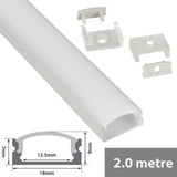 LYYT Short Crown 2m surface mount LED profile with frosted diffuser, clips, end caps, and 18mm x 9mm dimension diagram.