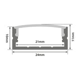 Technical dimension diagram of the LYYT Wide Crown 2m surface mount LED profile showing 24mm width, 11mm height and 21mm frosted diffuser.