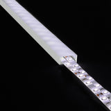 LYYT Wide Crown 2m surface-mount aluminium LED profile with frosted diffuser, illuminated with a partially inserted LED tape strip on black background.