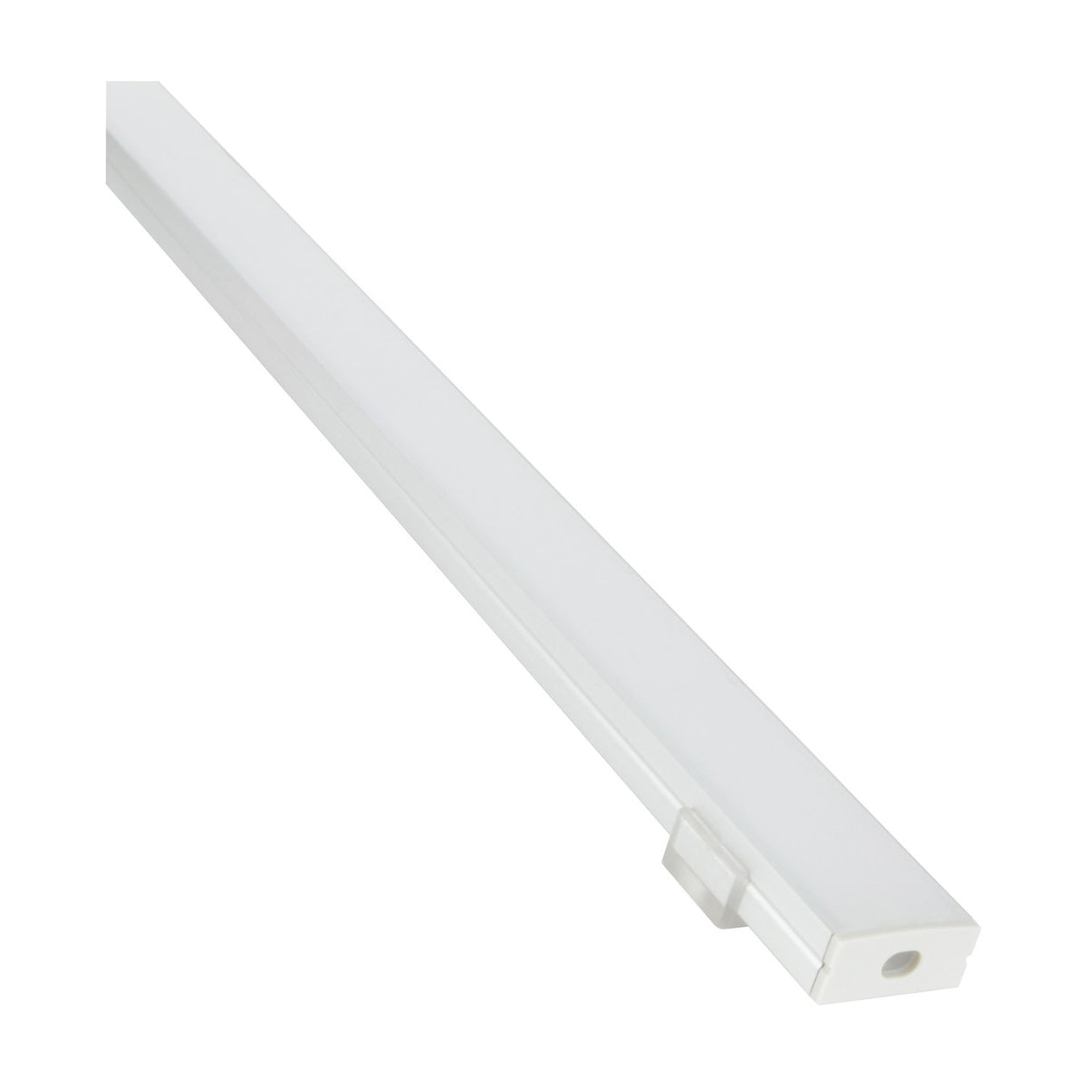 LYYT Wide Crown 2m surface mount LED profile in aluminium with frosted polycarbonate diffuser and end cap, shown diagonally on a white background.