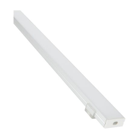 LYYT Wide Crown 2m surface mount LED profile in aluminium with frosted polycarbonate diffuser and end cap, shown diagonally on a white background.