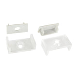 LYYT Wide Crown surface mount LED profile end caps and metal fixing clips in white and frosted finish, shown on a plain background.