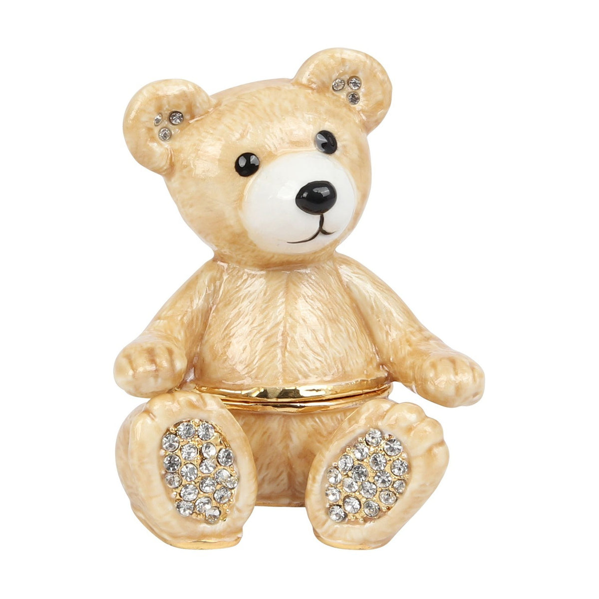 Sitting Teddy Bear Metal Trinket Box with Hinged Lid - Cream