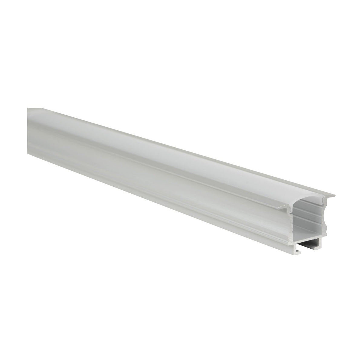 LYYT recessed T-style LED strip profile in silver aluminium with white diffuser, 1m length, shown at an angle on a plain white background.