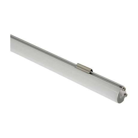 LYYT D Section 2m aluminium surface mount LED profile with semi-circular extrusion, clip-in white diffuser, end cap and mounting bracket on a white background.