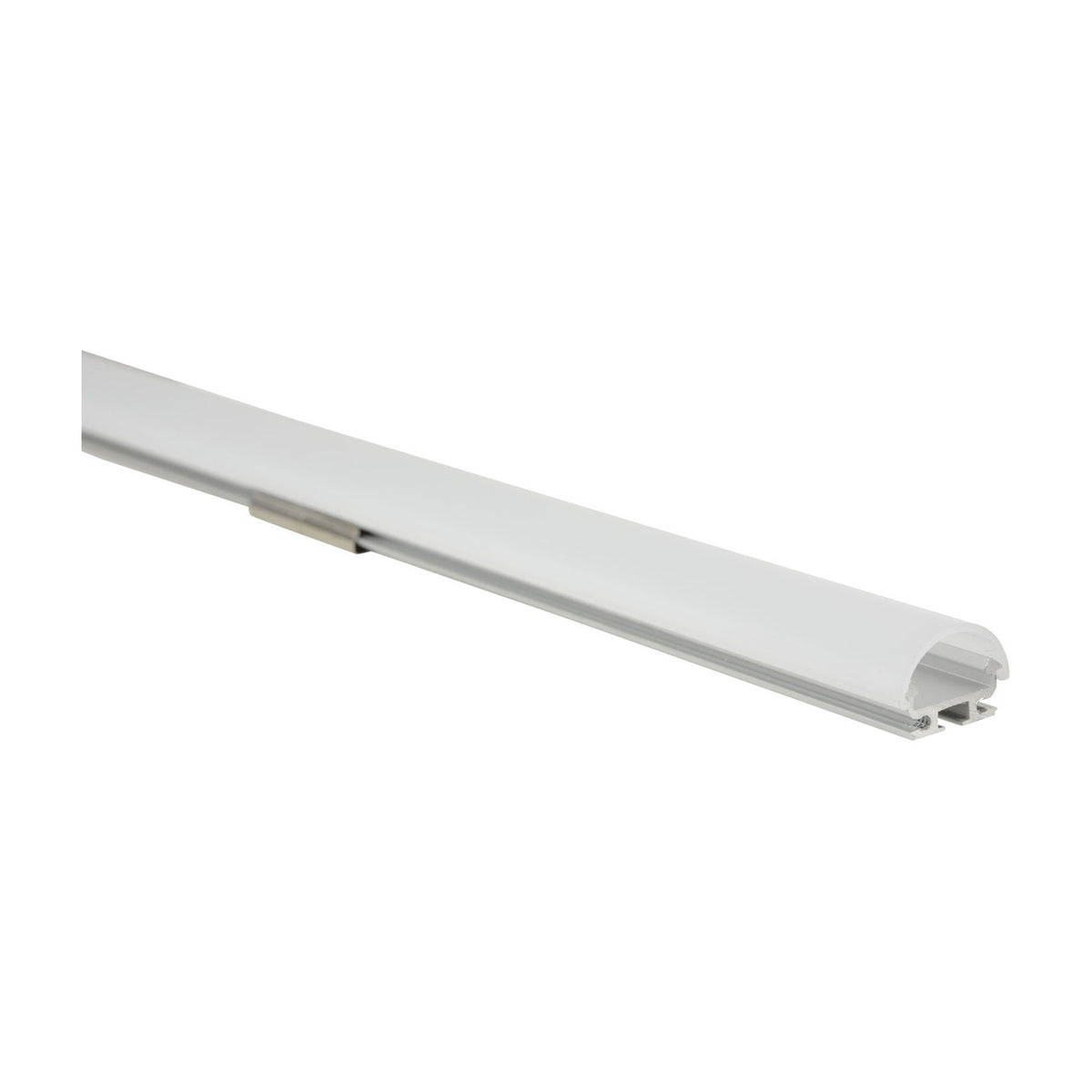 LYYT D Section 2m surface mount LED profile in aluminium with semi-circular polycarbonate diffuser clipped into the extrusion, shown on a white background.