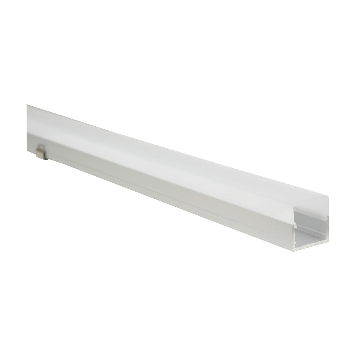 LYYT 2m box section surface mount LED profile in mill-finish aluminium with clip-on opal diffuser, shown on a plain white background.