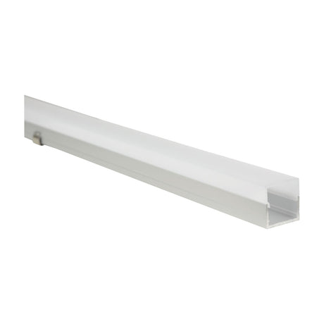 LYYT 2m box section surface mount LED profile in mill-finish aluminium with clip-on opal diffuser, shown on a plain white background.