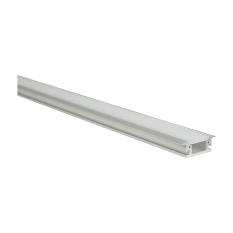 LYYT 2m recessed aluminium LED profile with frosted diffuser and IP68 seal, shown diagonally on a plain white background.