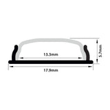 Technical cross-section diagram of the LYYT bendable surface mount LED strip profile by AVSL, showing 17.9mm width and 5.7mm height dimensions.