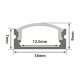 Technical dimension diagram of the LYYT Short Crown surface mount LED profile showing 18mm width, 9mm height, and 12.5mm x 7mm internal channel.