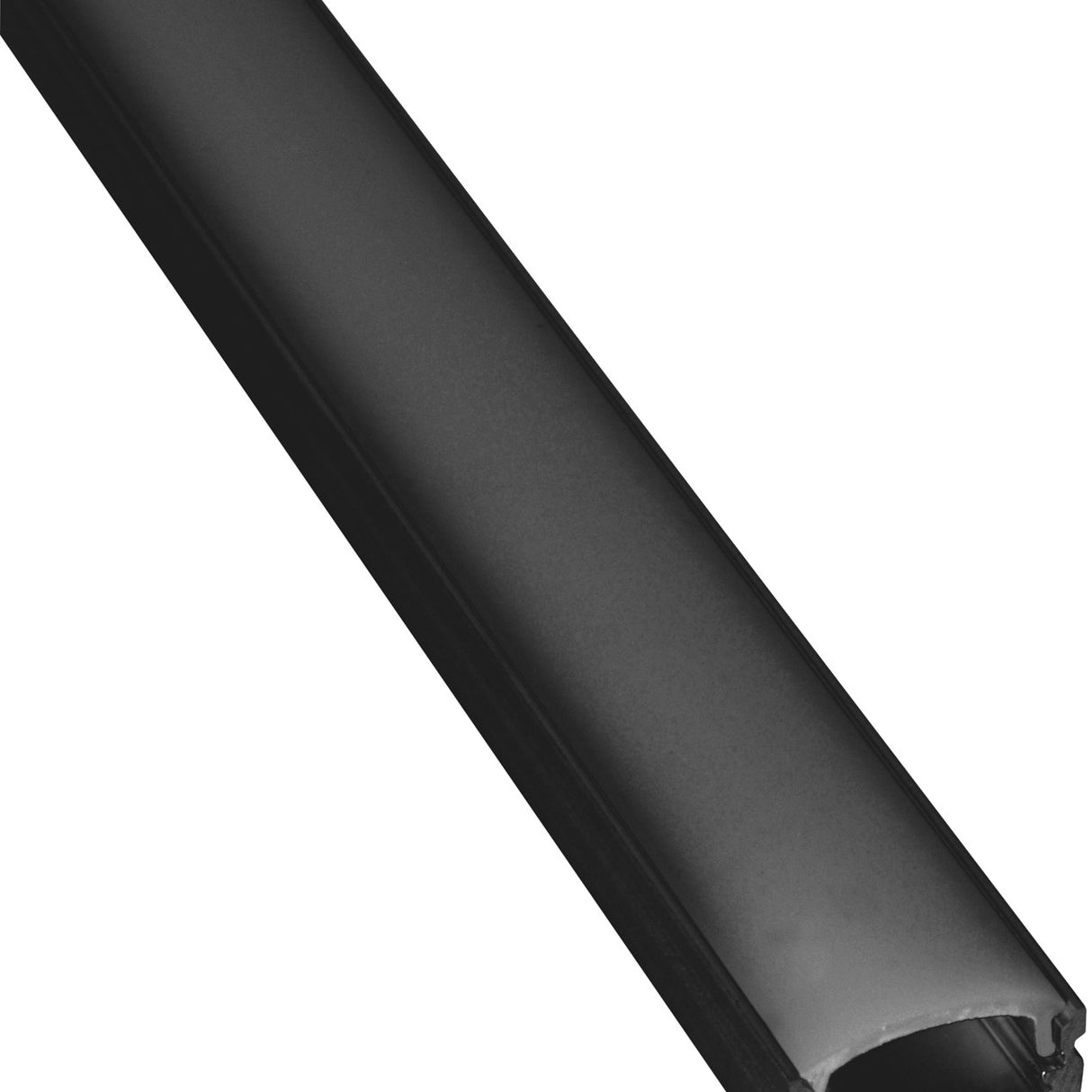 LYYT Short Crown 1m surface mount LED profile in black aluminium with domed diffuser, shown diagonally on a white background.