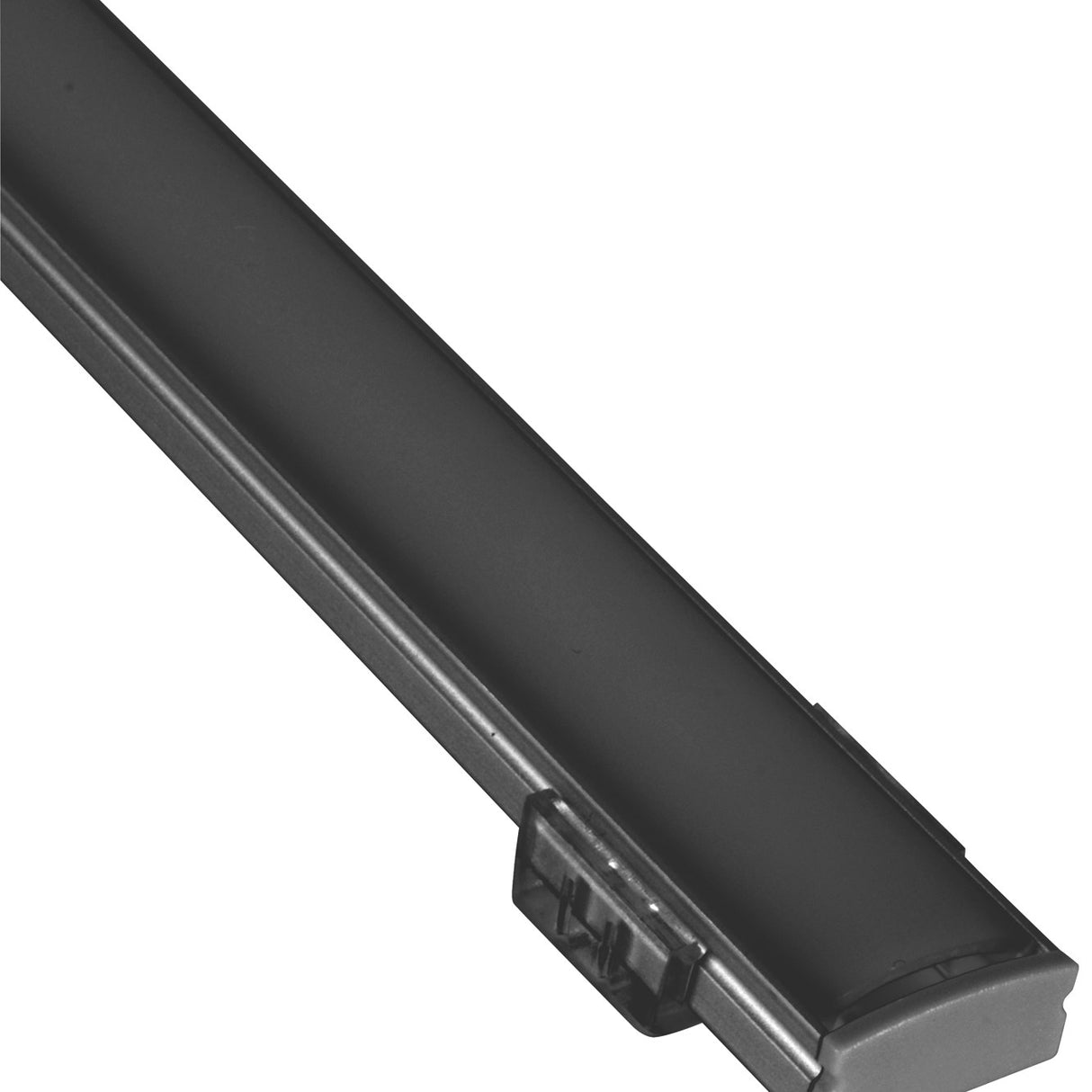 LYYT Short Crown 1m surface mount LED profile in black anodised aluminium with crowned diffuser and end cap, shown on a white background.