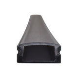 End-on view of LYYT Short Crown 1m black aluminium surface mount LED profile showing rectangular channel and crowned diffuser on a white background.