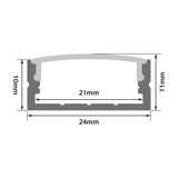Technical diagram of the LYYT Wide Crown surface mount LED profile showing 24mm width, 11mm height, 21mm diffuser and 10mm channel dimensions.