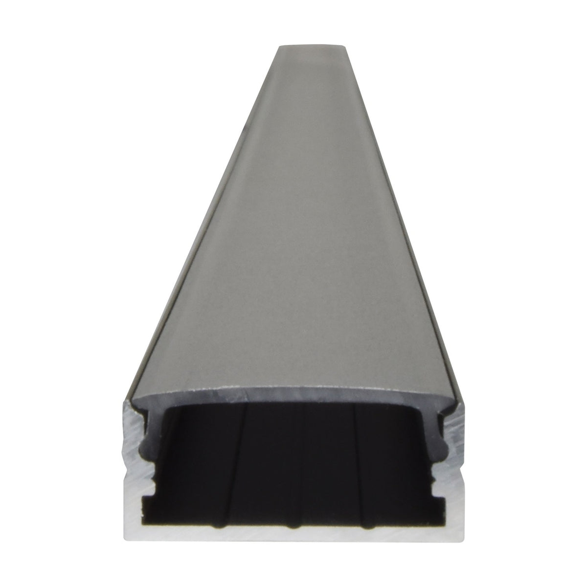 LYYT Wide Crown 2m surface-mount LED profile in black anodised aluminium with frosted diffuser, end-on view showing the 24mm channel and recess.