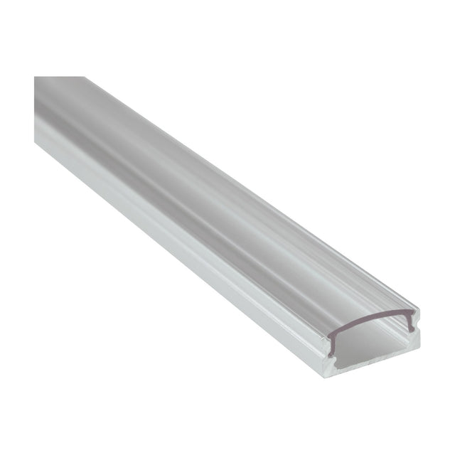 LYYT Short Crown 1m aluminium surface-mount LED profile with clear curved polycarbonate snap-on cover, shown at an angle on a white background.