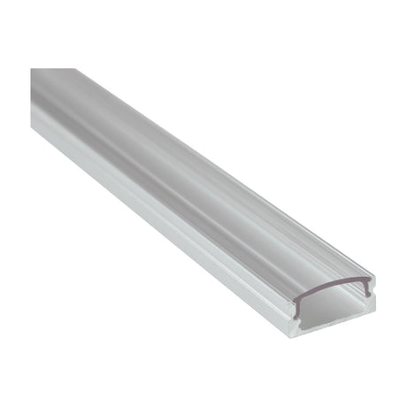 LYYT Short Crown 2m surface mount LED profile in aluminium with a clear snap-fit polycarbonate diffuser, shown on a plain white background.