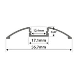 Technical dimension diagram of the LYYT 1m surface mount LED strip aluminium profile bar showing 56.7mm width, 8.47mm height and 12.4mm channel.