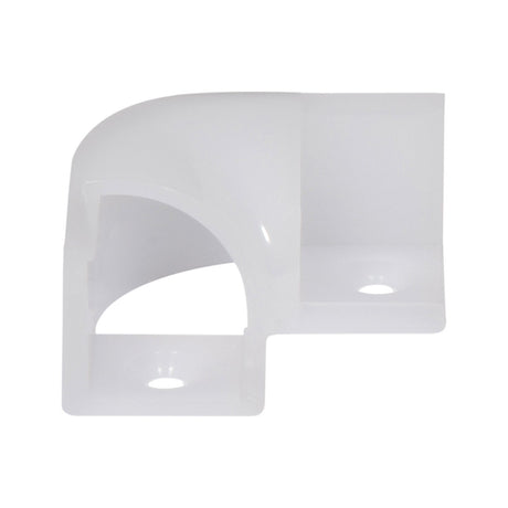 LYYT 90° Arc corner connector for LED strip profiles in translucent white polycarbonate, shown from the side on a plain white background.