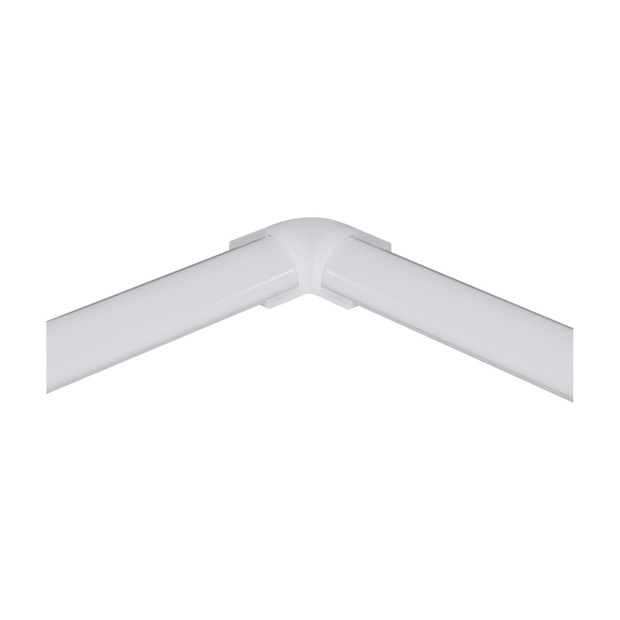 LYYT 90° Arc corner connector joining two white translucent LED strip profiles at a right angle, shown on a plain white background.