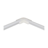 LYYT translucent polycarbonate corner connector joining two white aluminium LED profile sections at a 90-degree angle on a plain background.