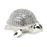 Crystal Turtle Metal Trinket Box with Hinged Lid - Silver