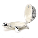 Crystal Turtle Metal Trinket Box with Hinged Lid - Silver