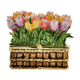 Flower and Basketweave Metal Trinket Box with Hinged Lid