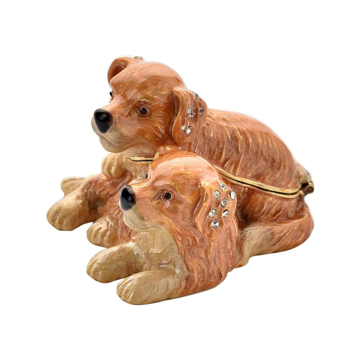 Pair of Puppies Metal Trinket Box with Hinged Lid - Brown