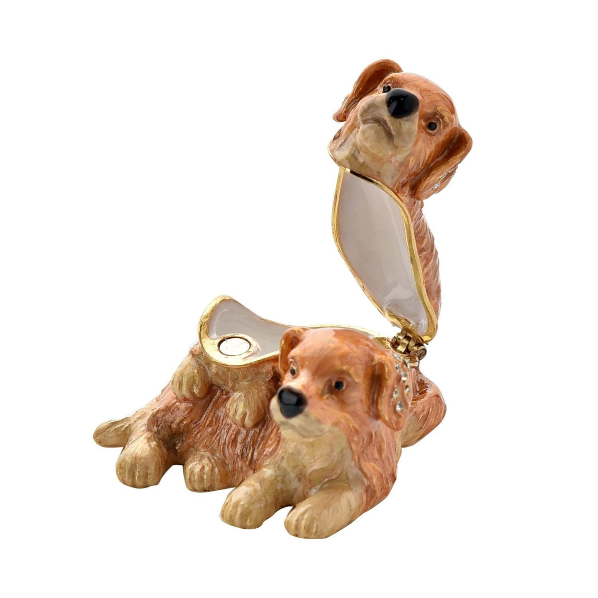 Pair of Puppies Metal Trinket Box with Hinged Lid - Brown